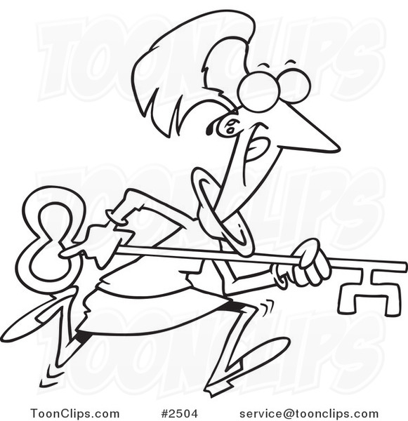 581x600 Cartoon Black And White Line Drawing Of A Business Woman Running