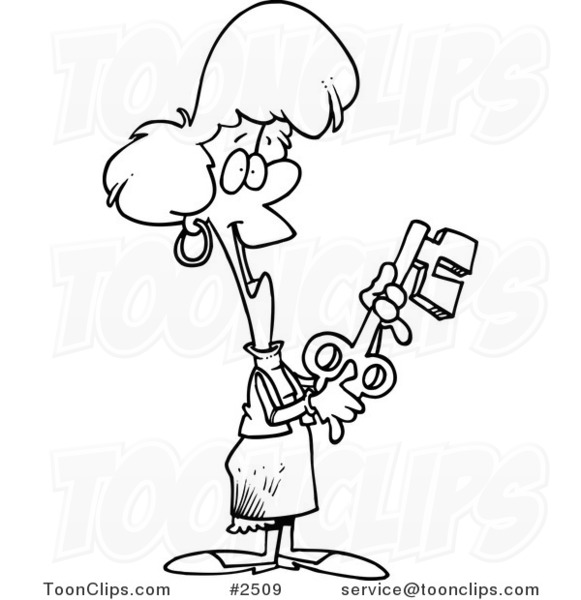 581x600 Cartoon Blackd White Line Drawing Of A Lady Holding