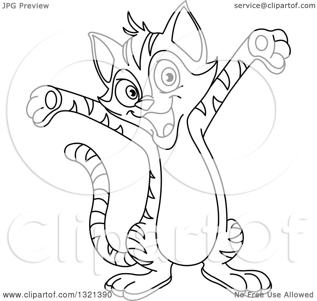 1080x1024 Lineart Clipart Of A Cartoon Black And White Happy Cheering Tabby