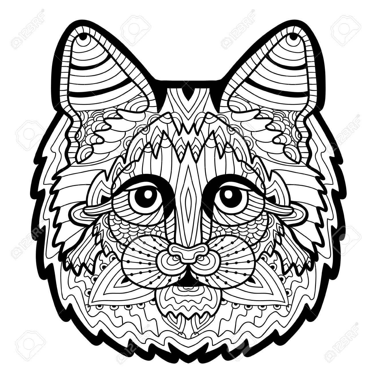 1300x1300 Totem Coloring Page For Adults. Hand Drawn Head Of A Maine Coon
