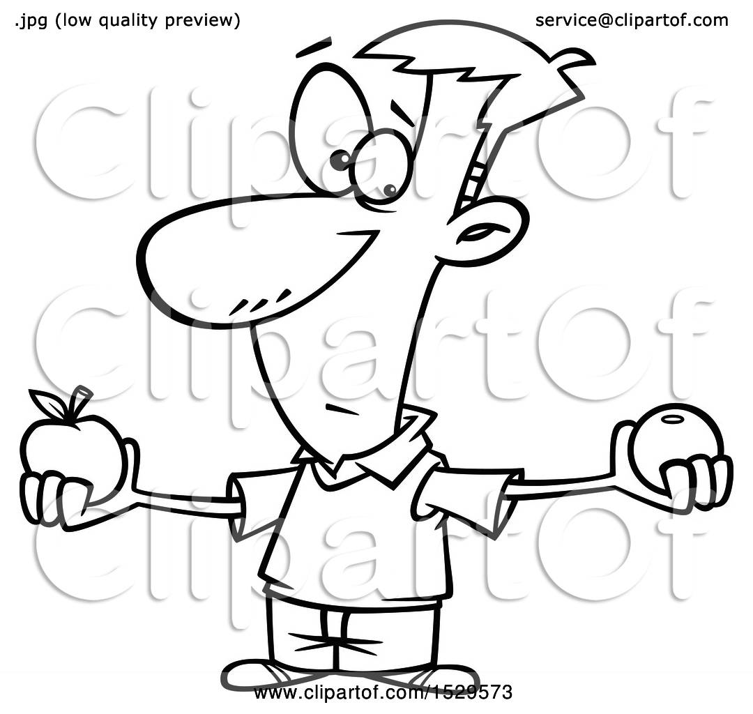 1080x1024 Clipart Of A Cartoon Black White Man Comparing Apples