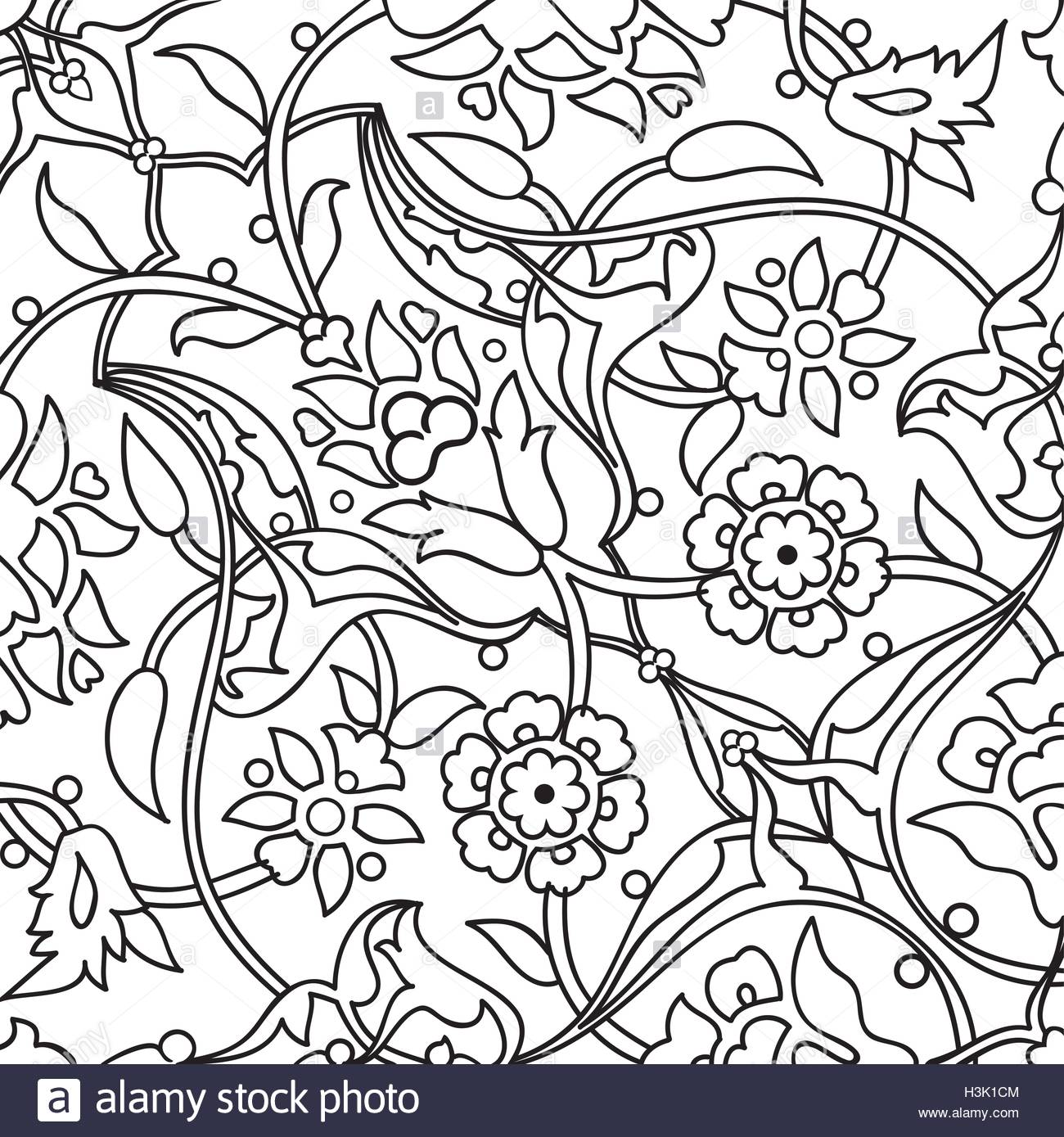 1300x1389 Stylized Flowers Oriental Doodle Wallpaper Seamless Abstract Stock
