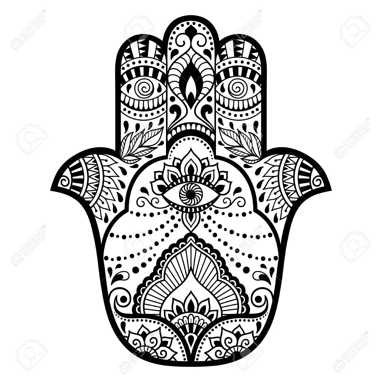 1300x1300 Vector Hamsa Hand Drawn Symbol. Decorative Pattern In Oriental