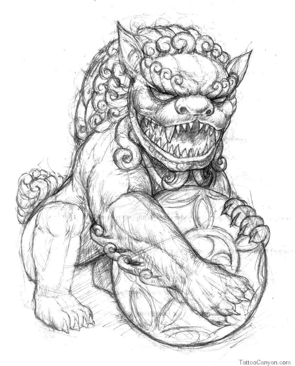 955x1185 Chinese Lion Tattoo Design