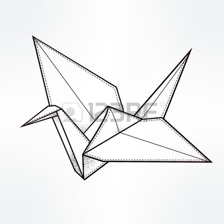 450x450 Origami Crane Bird. Paper Crane Stylized Triangle Polygonal Model