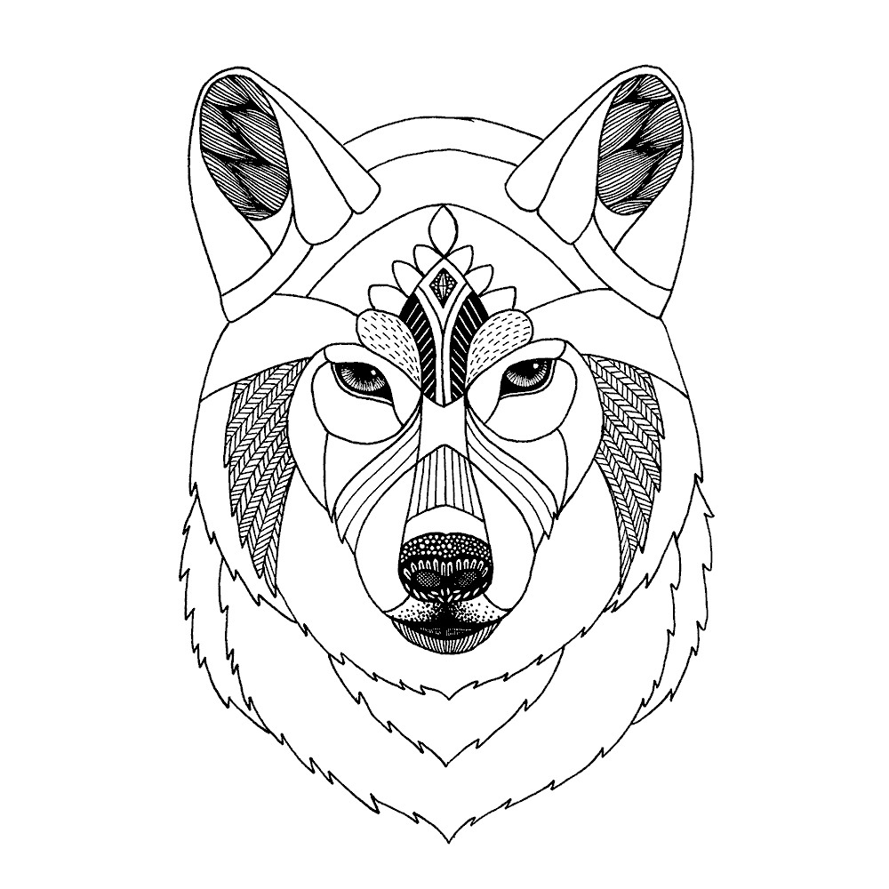 1000x1000 Zentangle Wolf Template