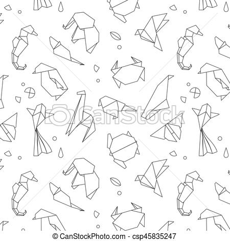 450x470 Animals Origami Pattern Lines. Animals Origami Pattern Eps