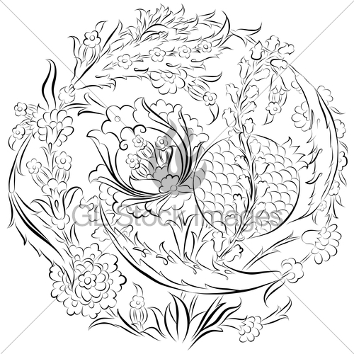 500x500 Flowers And Pomegranate Ornamental Drawing Gl Stock Images