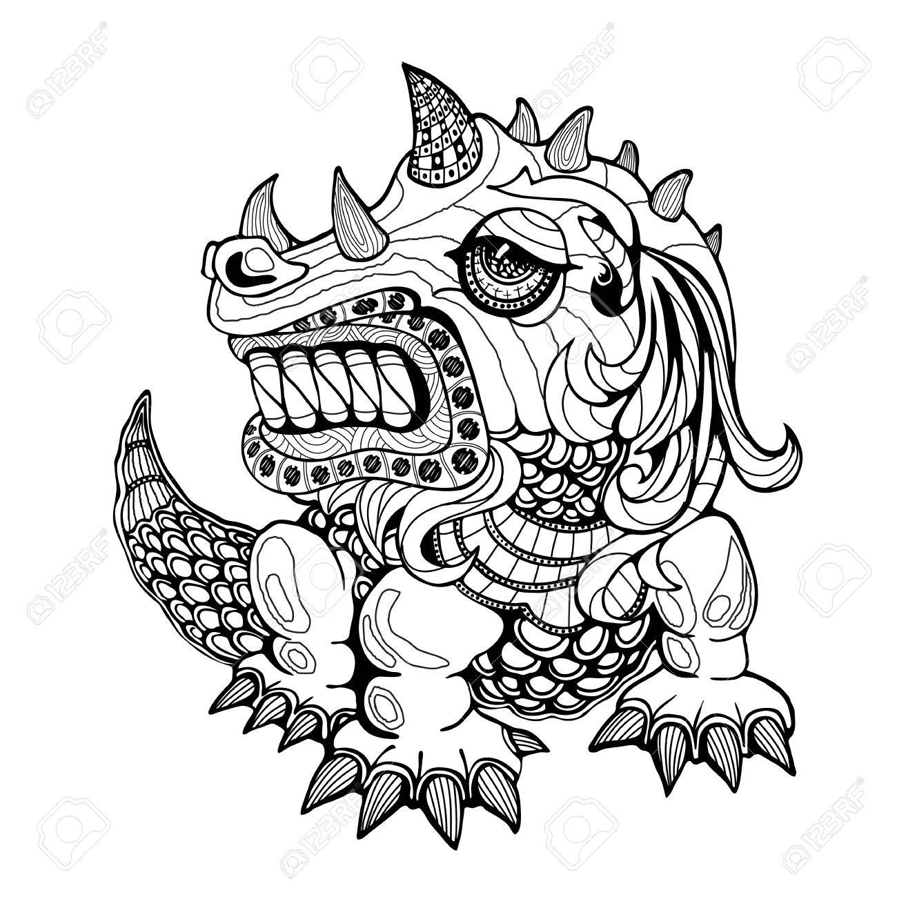 1300x1300 Hand Draw Ornamental Dragon Outline Illustration With Decorative