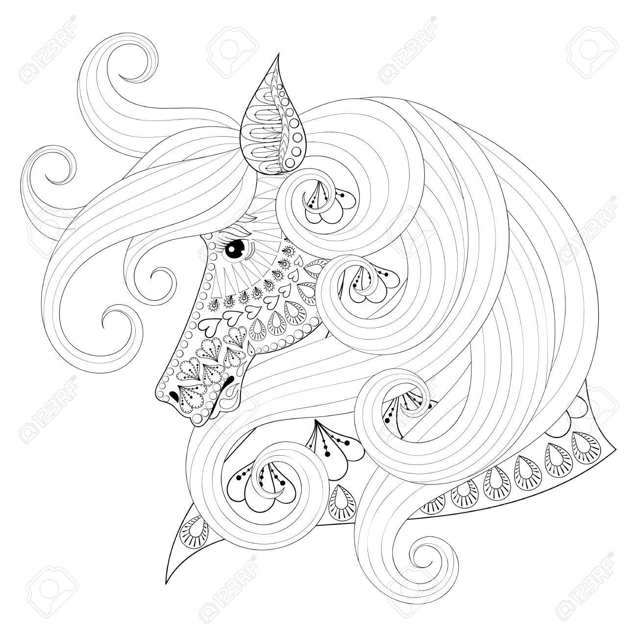 1300x1300 Hand Drawn Ornamental Horse For Adult Coloring Pages, Post Card