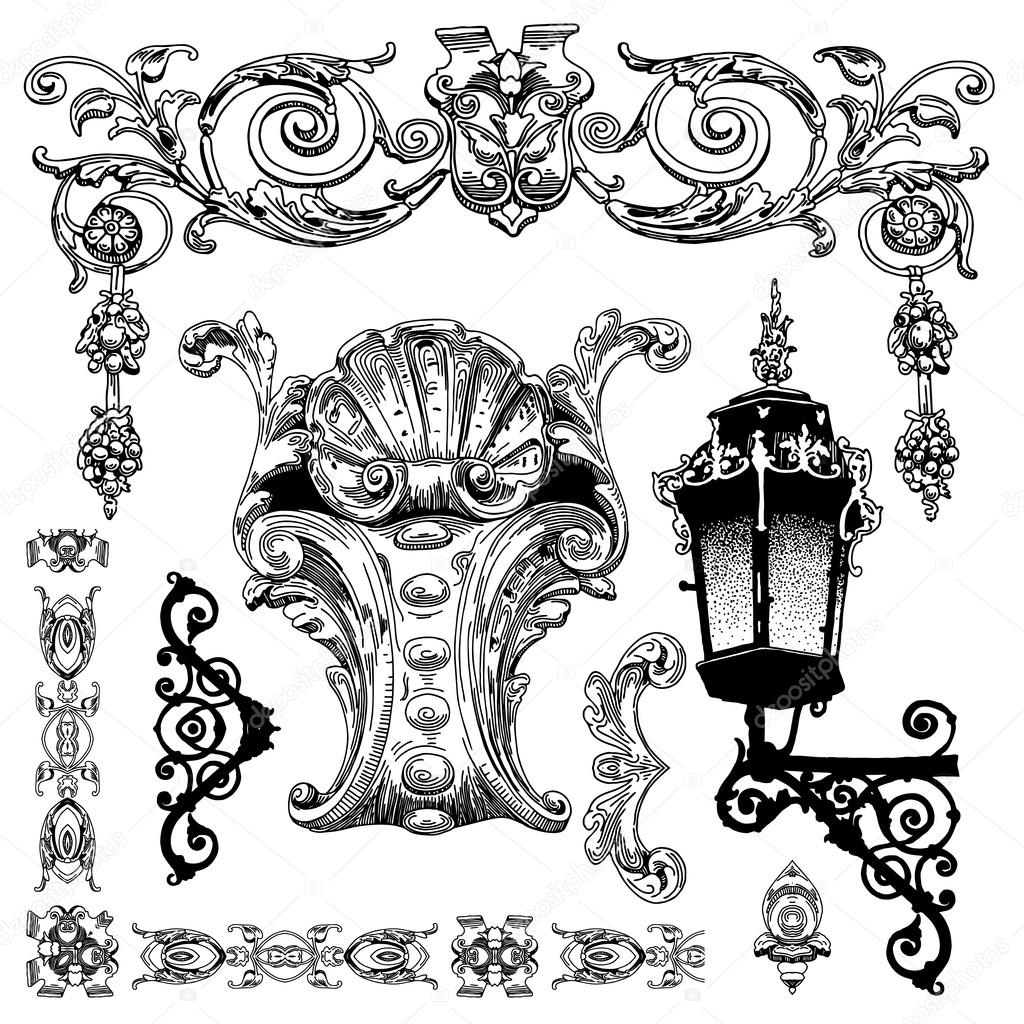 1024x1024 Hand Draw Vintage Sketch Ornamental Design Element Stock Vector