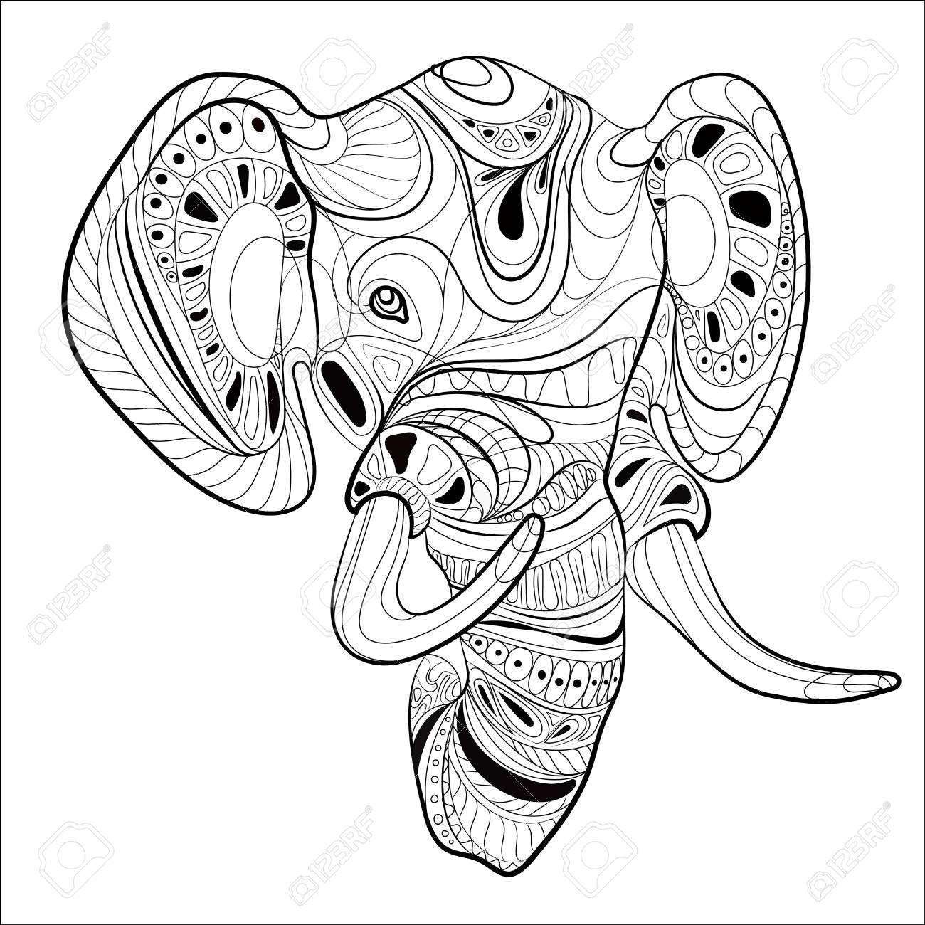 1300x1300 Stylized Head Of An Elephant. Ornamental Portrait Of An Elephant
