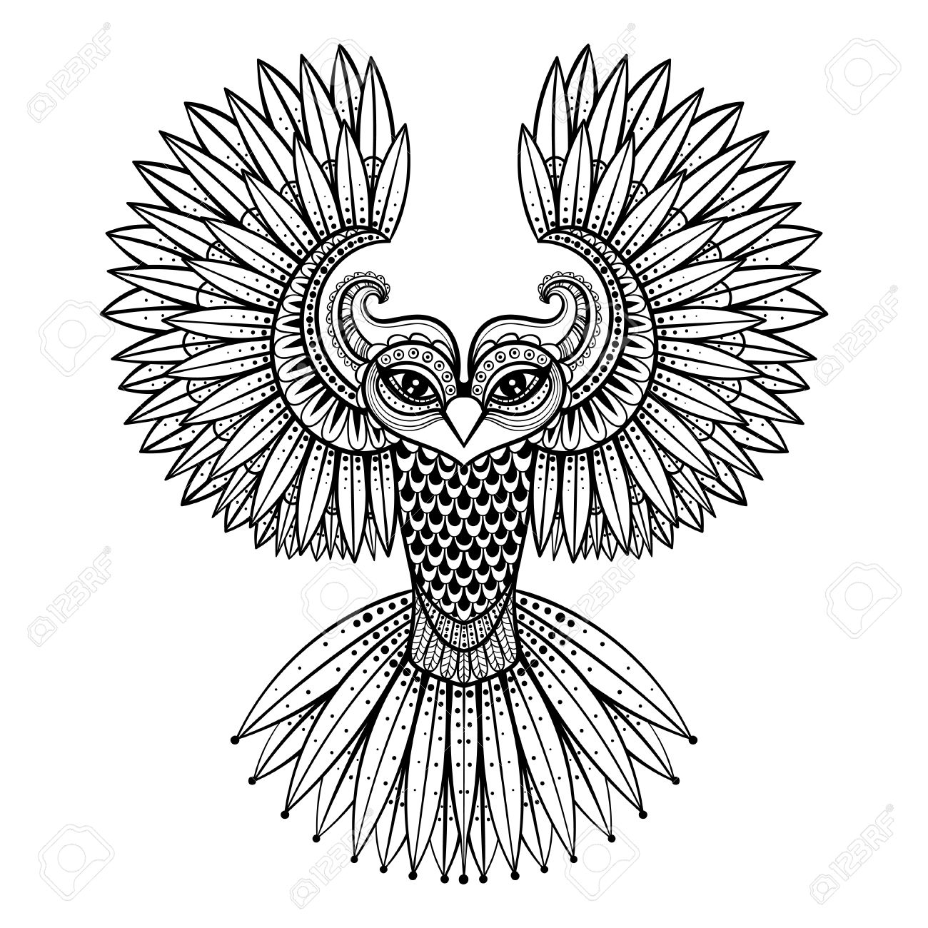 1300x1300 Vector Ornamental Owl, Ethnic Zentangled Mascot, Amulet, Mask