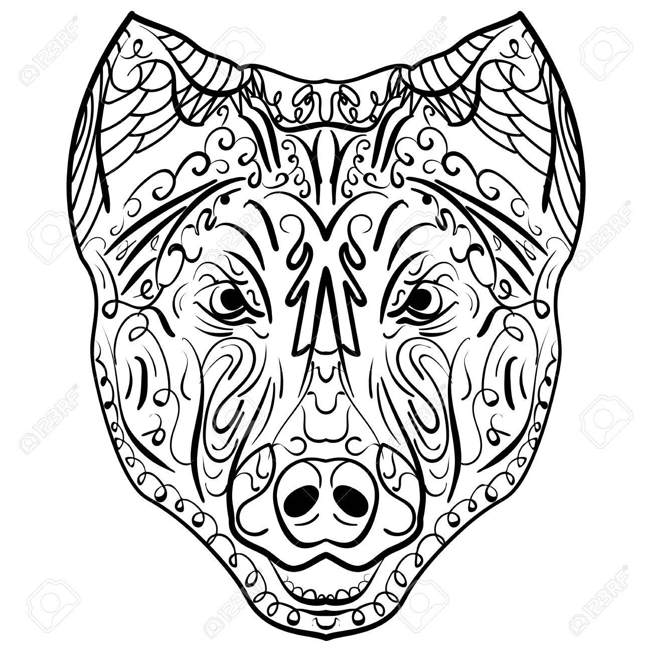 1300x1300 Dog Doodle Vector Head. Zen Art Ethnic Drawing, Ornamental Print