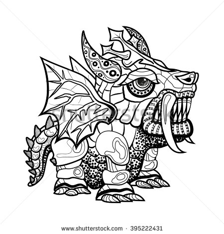 450x470 Vector Hand Draw Ornamental Dragon Outline Illustration