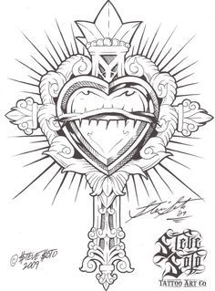 236x319 Ornate Cross With Heart Tattoo By ~metacharis
