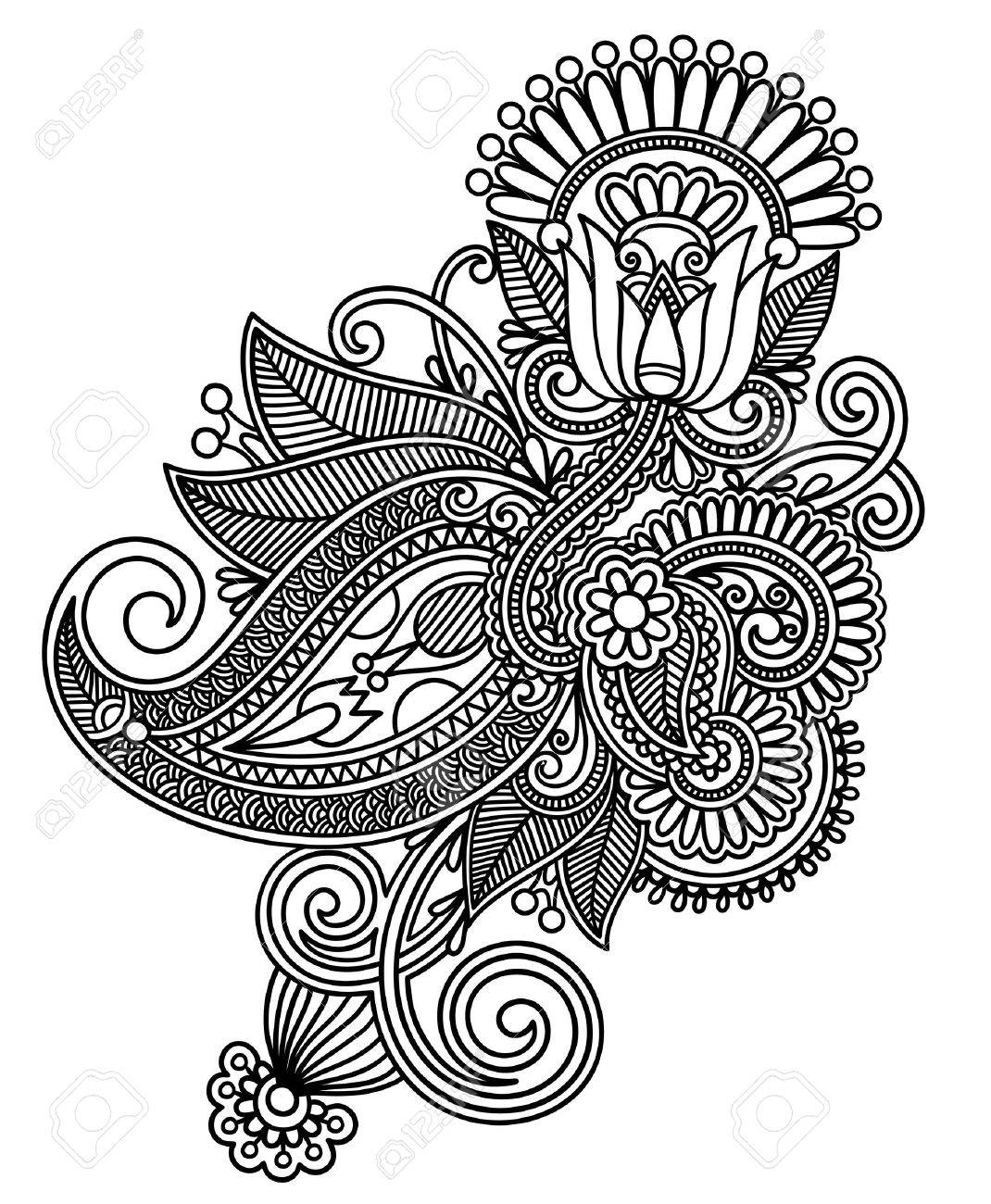 1070x1300 Hand Draw Line Art Ornate Flower Design Royalty Free Cliparts