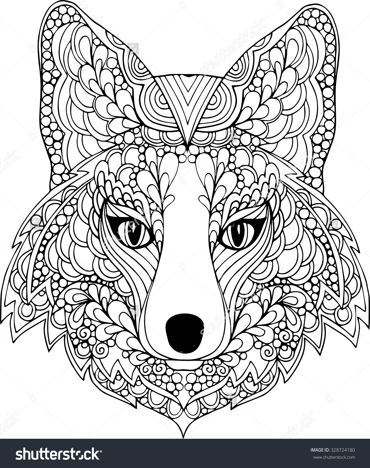 1264x1600 Outline Drawing Of A Fox Hand Drawn Outline Ornate Fox Head Stock