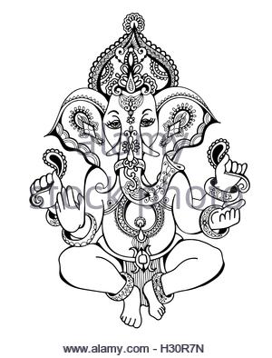 300x394 Hindu Lord Ganesha Ornate Sketch Drawing, Tattoo, Yoga, Spiritua