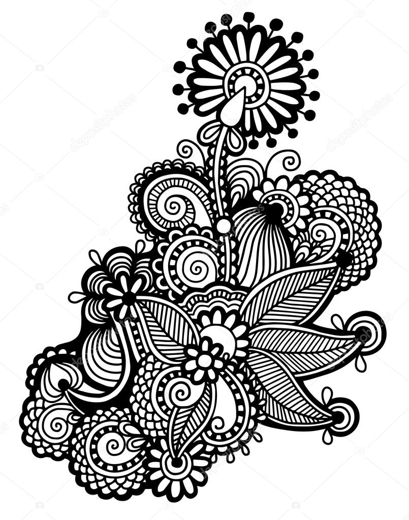805x1023 Original Hand Draw Line Art Ornate Flower Design. Ukrainian Trad