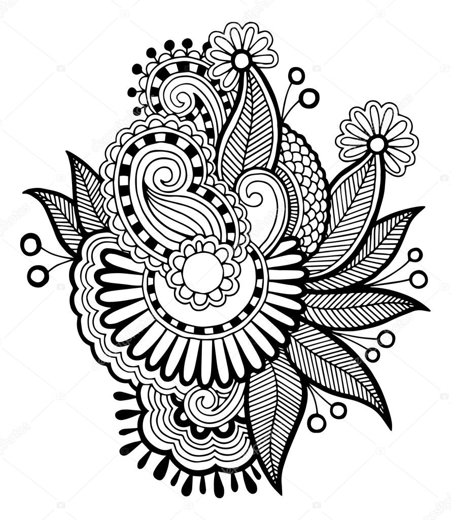 889x1024 Black Line Art Ornate Flower Design Stock Vector Karakotsya
