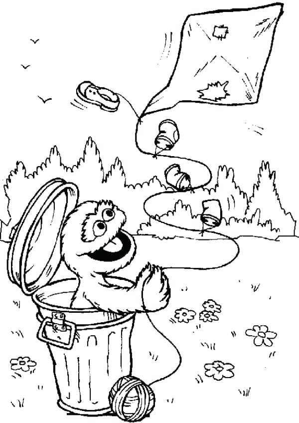 600x848 Oscar The Grouch Coloring Pages Playing Kite From Garbage Can