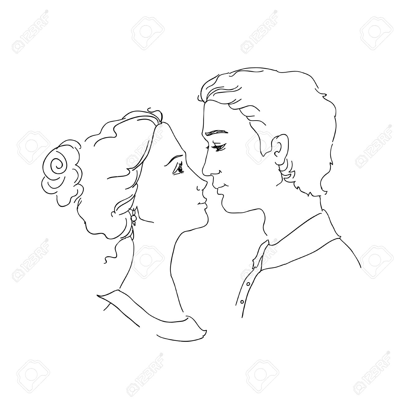 1300x1300 Sketch Of Loving Couple Man And Woman Are Looking At Each Other