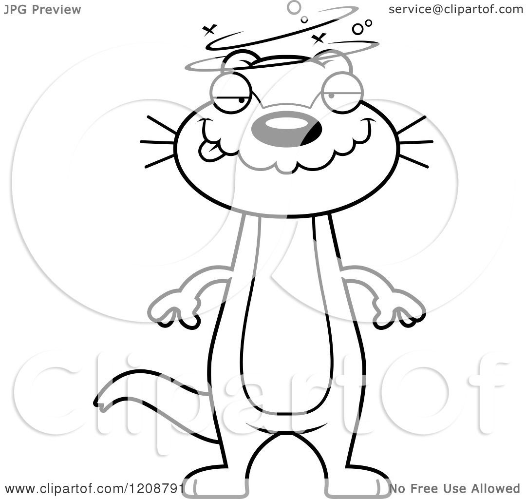 1080x1024 Cartoon Of A Black And White Happy Skinny Otter