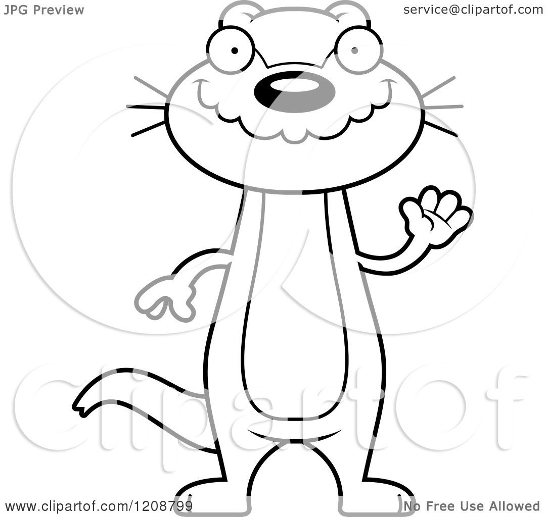 1080x1024 Cartoon Of A Black And White Waving Skinny Otter