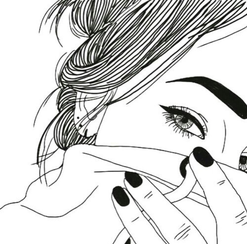 500x494 Black, Draw, Eye, Girl, Grunge, Hair, Nail, Outline, Outlines