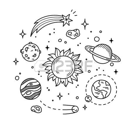 450x450 Sun Hand Drawn Solar System With Sun, Planets, Asteroids
