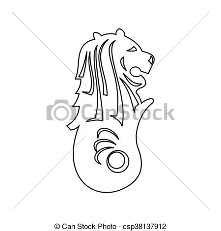 450x470 Merlion Statue, Singapore Icon, Outline Style. Merlion Vector