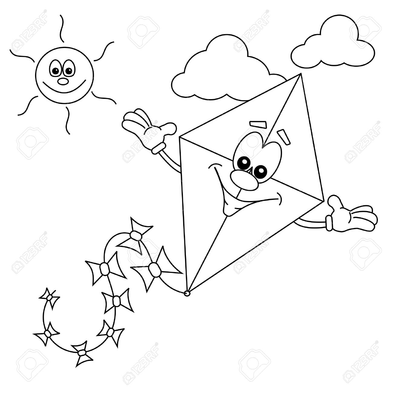 1300x1300 Cartoon Kite Outline For Colouring In Book Royalty Free Cliparts