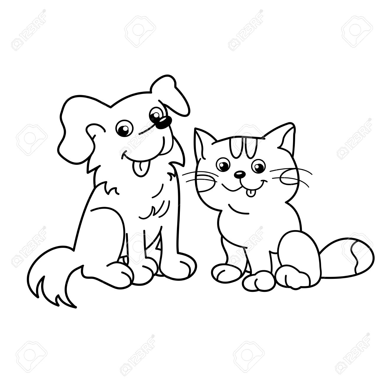 1300x1300 Coloring Page Outline Of Cartoon Cat With Dog. Pets. Coloring