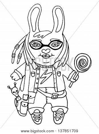 347x470 Outline Drawing Cute Rabbit Girl Vector Amp Photo Bigstock