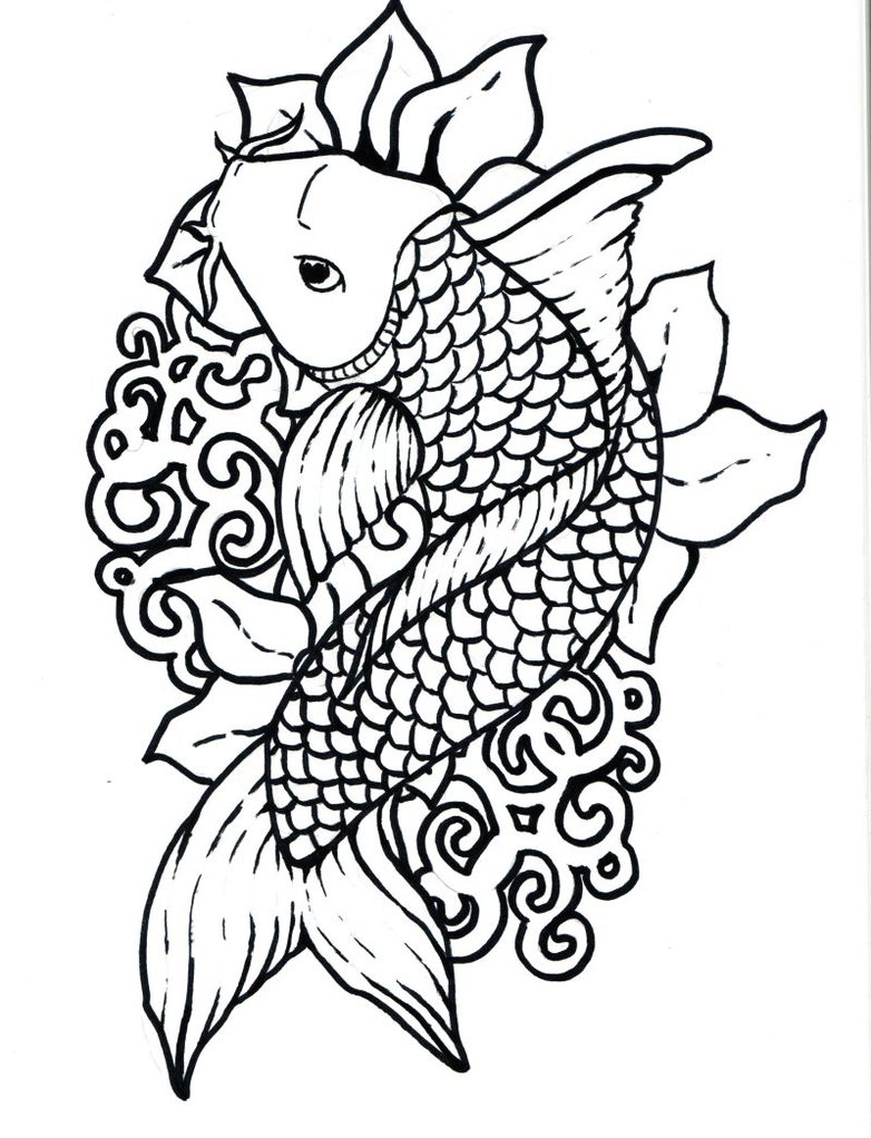 782x1022 Drawn Koi Fish Outline