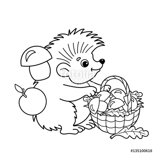 500x500 Coloring Page Outline Of Cartoon Hedgehog With Basket Of Mushrooms