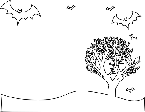 500x386 Outline Vector Illustration Of Scenery With Bats And Tree Public