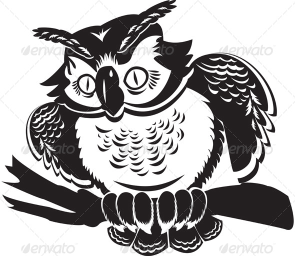 590x512 Cute Owl On Branch Black And White Image By Lian 2011 Graphicriver