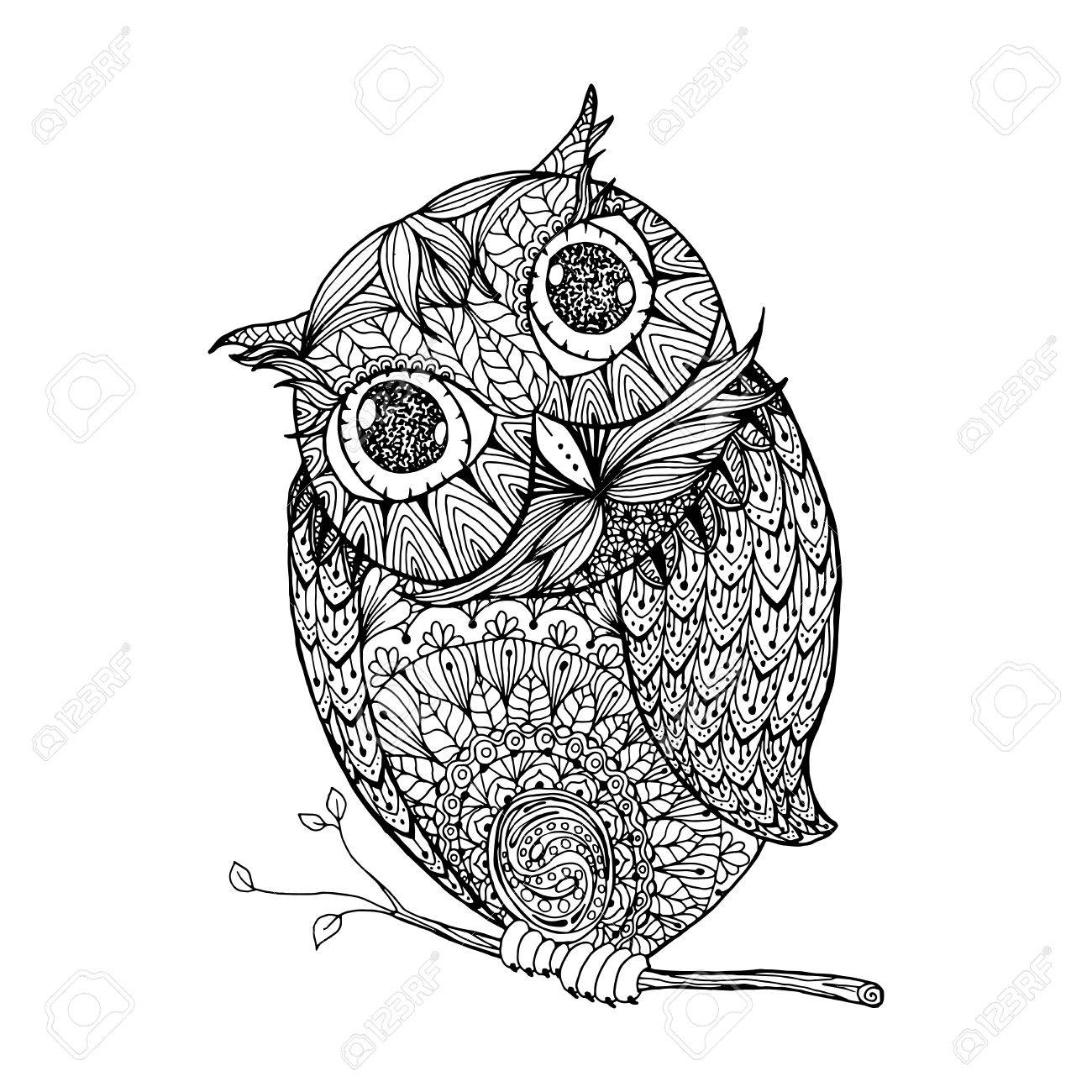 1300x1300 Zentangle Style Owl. Isolated Illustration With Ornanets Fill