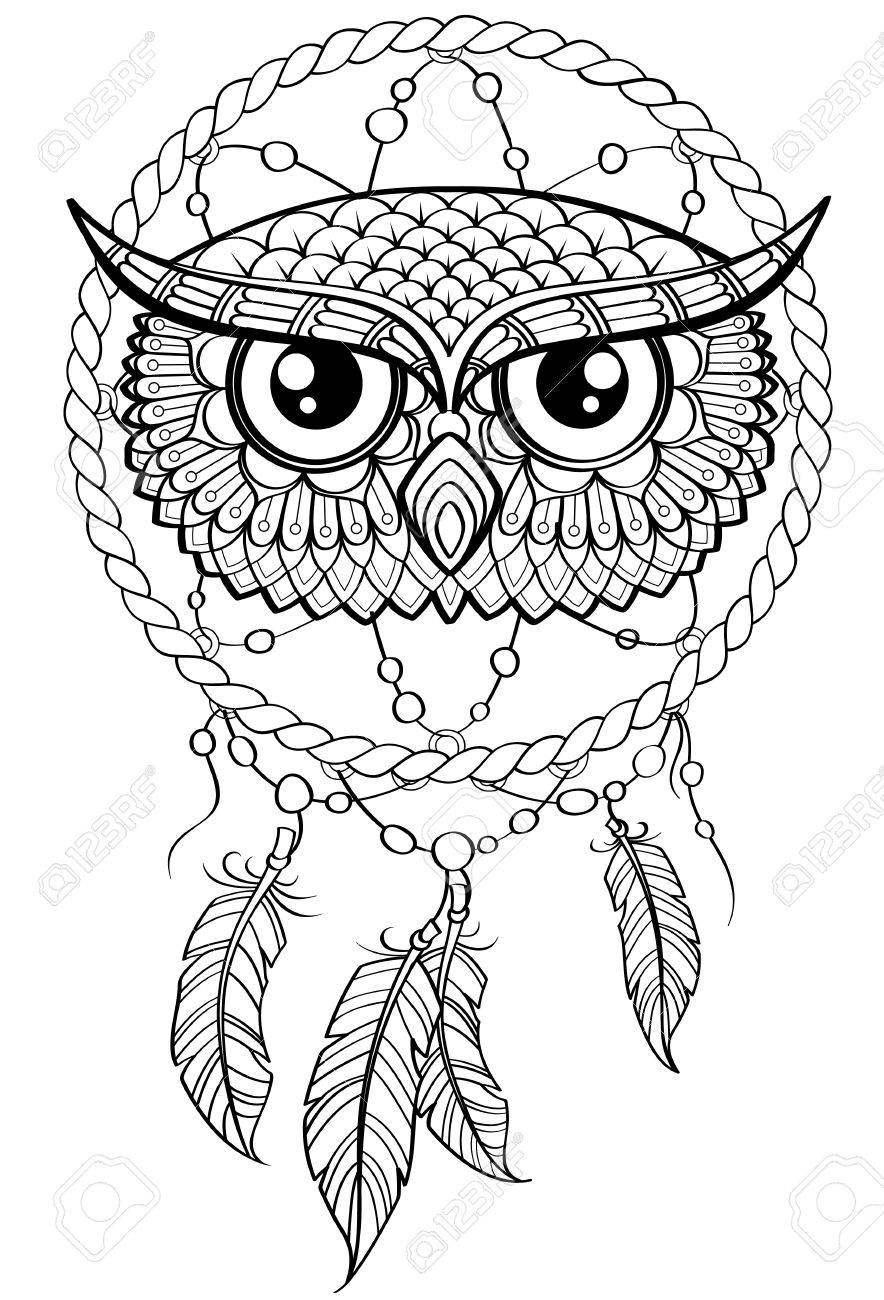 884x1300 Dream Catcher With Owl. Royalty Free Cliparts, Vectors, And Stock