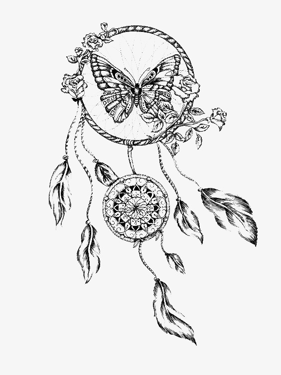 564x752 Dreamcatcher, Black And White, Butterfly Png Image For Free Download