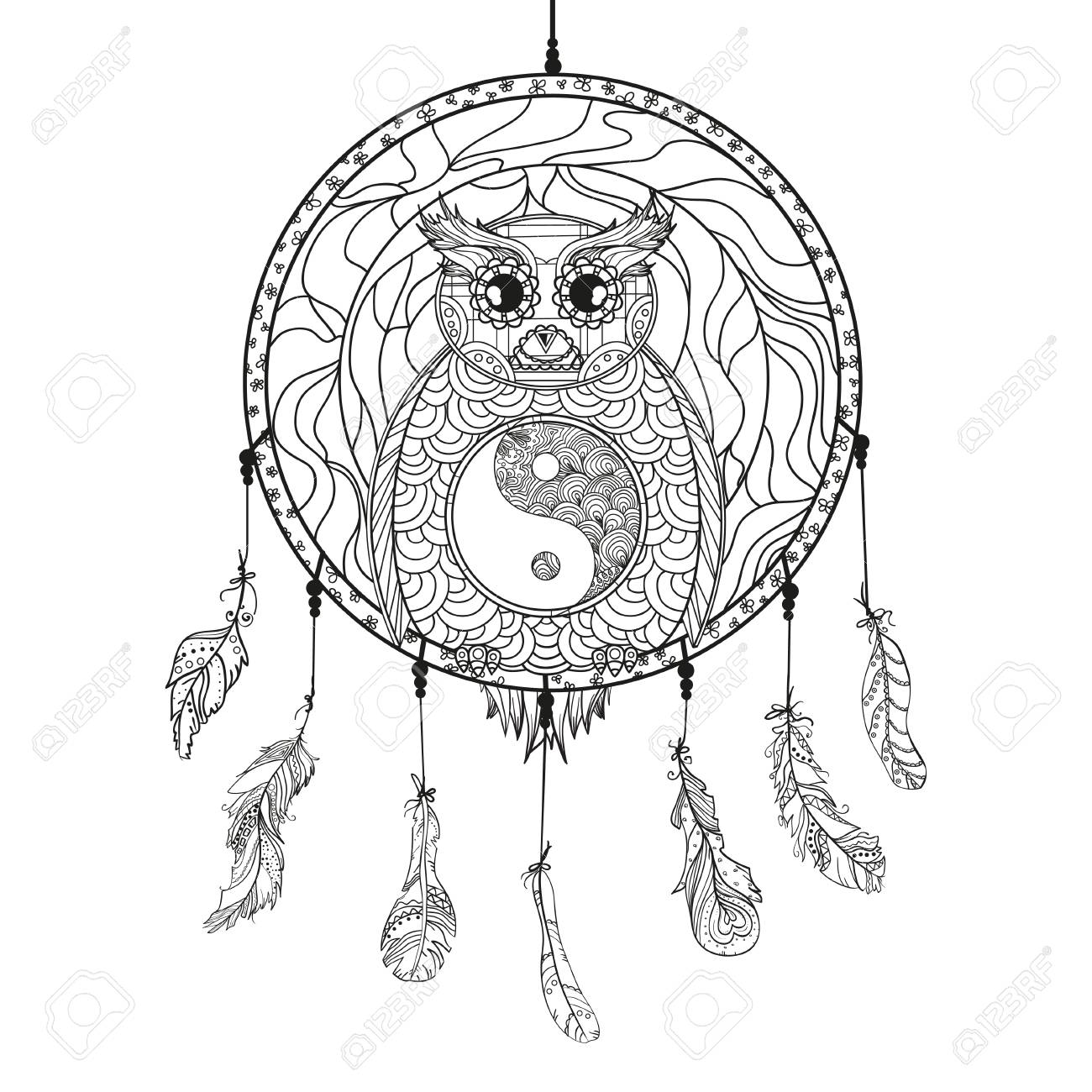 1300x1300 Dreamcatcher. Owl. Tattoo Art, Mystic Symbol. Abstract Feathers