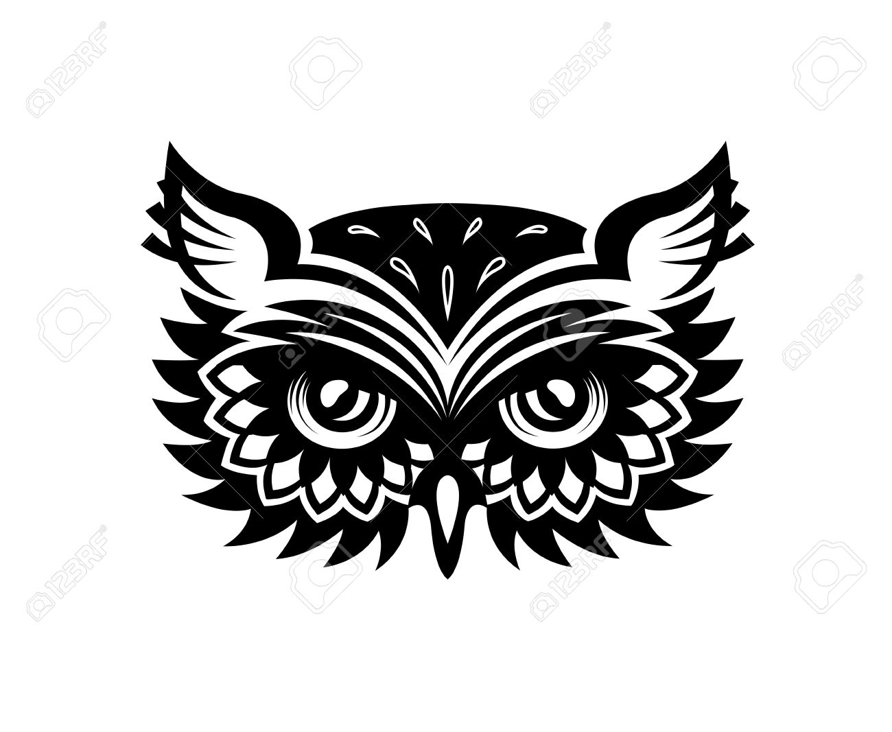 1300x1067 Black And White Wise Old Horned Owl Head With Big Eyes And Feather