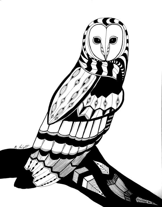 570x728 Original Ink Drawing Of An Owl On Heavy Weight, High Quality