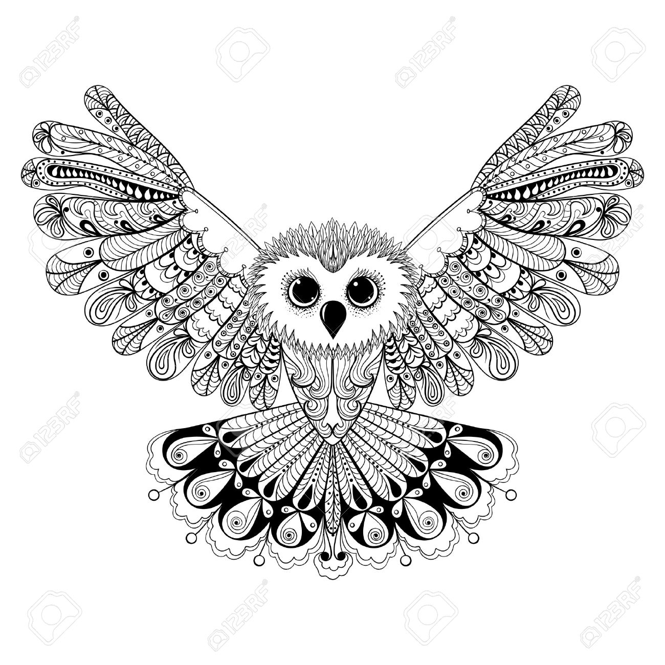1300x1300 Zentangle Stylized Black Owl. Hand Drawn Vector Illustration