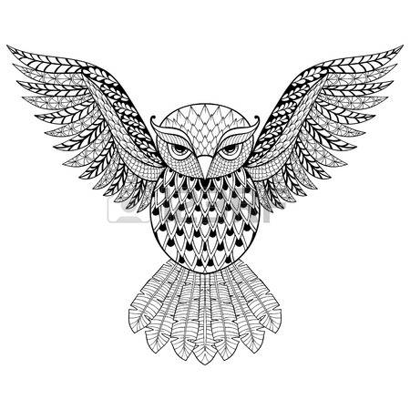 450x450 Zentangle Stylized Brown Flying Owl. Hand Drawn Vector