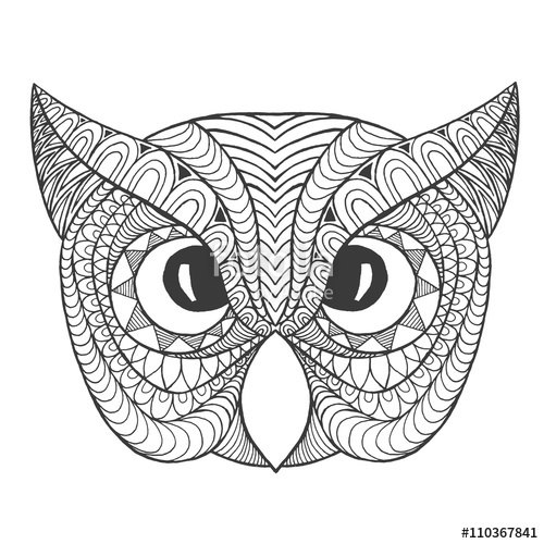 500x500 Eagle Owl Head. Adult Antistress Coloring Page Stock Image