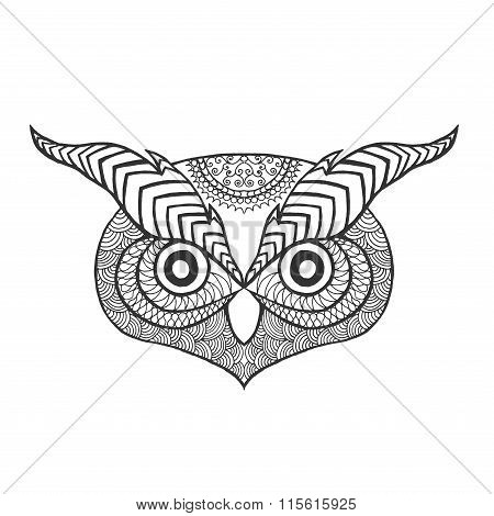 450x470 Stock Photo Of Eagle Owl Head. Adult Antistress Coloring Page