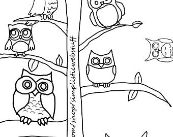 340x270 Owl Coloring Pages Etsy